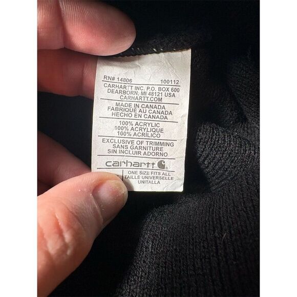 Carhartt Unisex Black Beanie Cuffed Hat with Logo Patch Winter Warmth - Picture 2 of 4